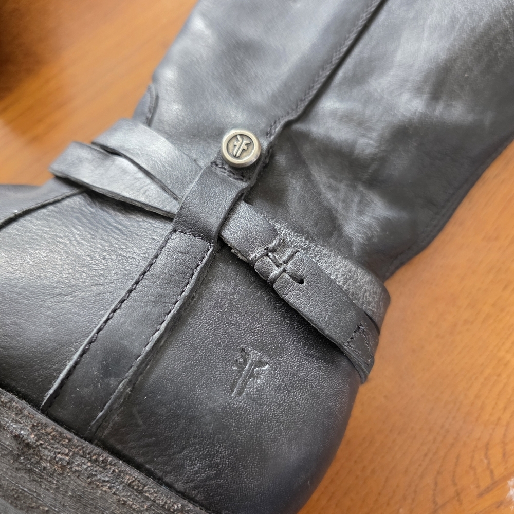 NEW Frye Melissa Belted Tall Boots Brushed Gray Riding Festival Boot - Picture 3 of 6